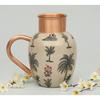 Chevron Palms Designer Copper Jug Pitcher with Handle | Serve Water | for Storage and Serving Water | Health Benefits (1.5 Litres)
