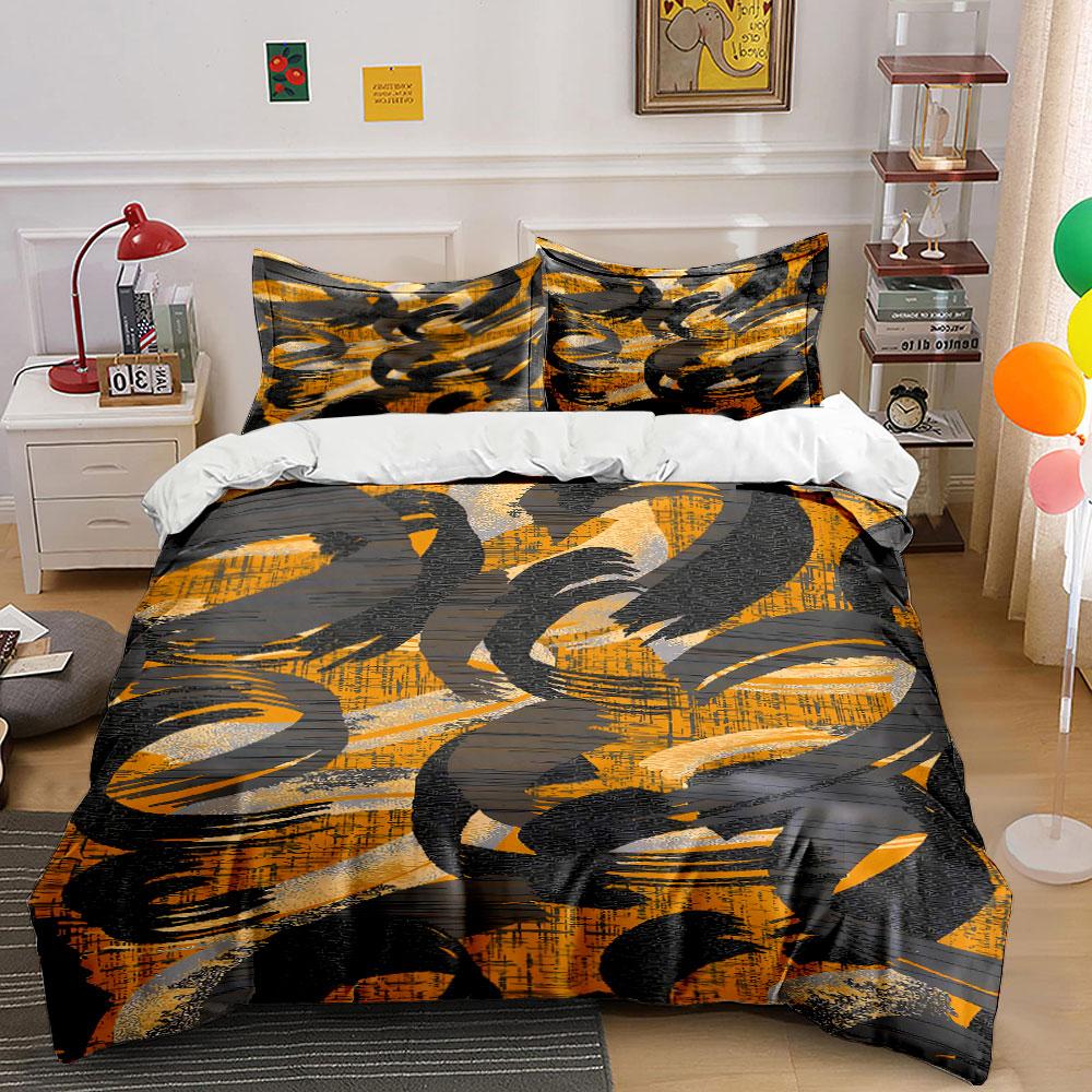 Abstract black, orange swirls. Bedding sets Duvet cover sets Duvet covers Pillowcases(1* Duvet Cover 2* Pillowcases without duvet insert)