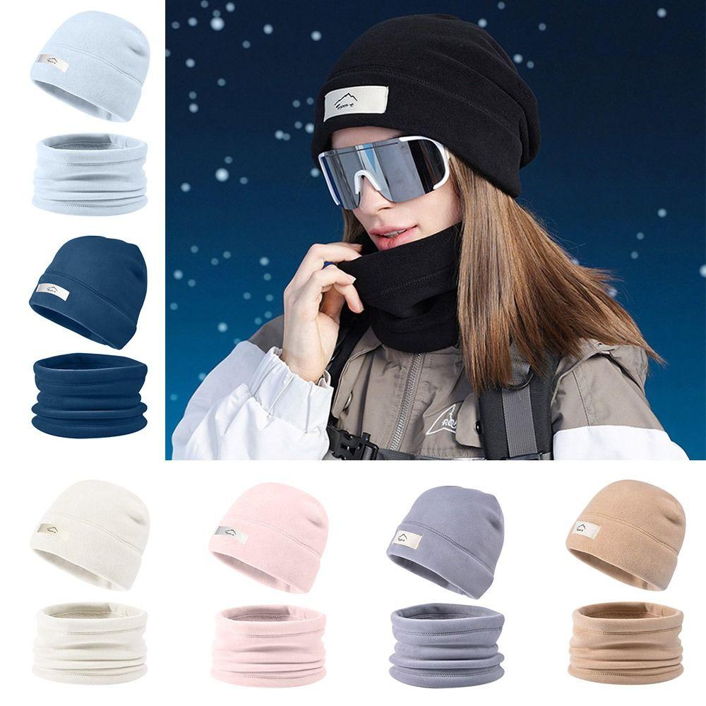 2Pcs/Set Thickened Knitted Hat Scarf Set Windproof Cycling Skiing Hooded for Woman