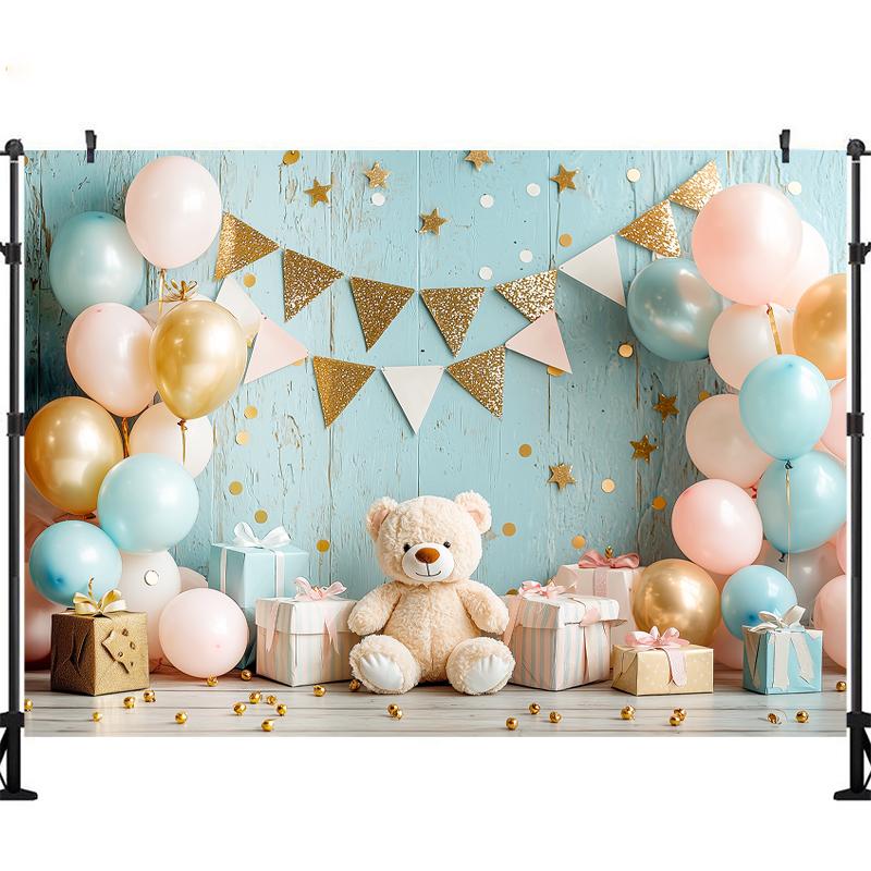 LS Happy Birthday Backdrop Photography Balloons Flower Bear Party Supplies Decor Child Baby Shower Photo Background Banner