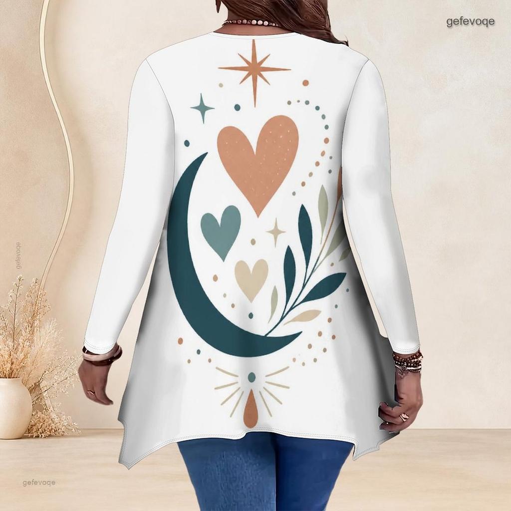 Plus Size Women V Neck Long Sleeve Loose Top With Irregular Split Hem For Casual Occasions