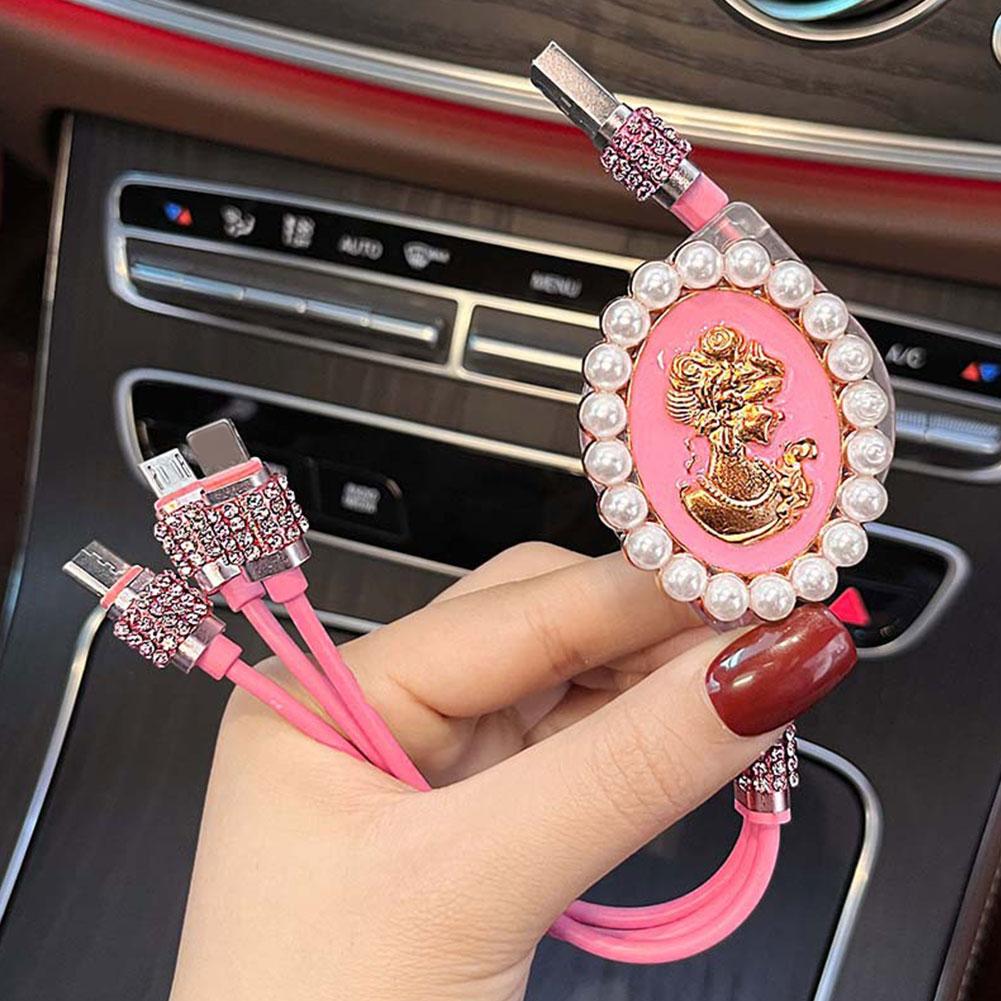 Блестящий бриллиантовый богиня любви автомобильный зарядник USB многозарядный кабель Авто быстрая зарядка с 1 в 3 Type C/Micro/портом линия для синхронизации данных