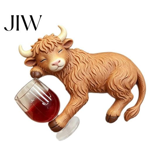 Small Resin Decor for Plants Drunk Highland Cow Figurine Plant Pot Hanger, Cute Animal Hanging Figurines, Decorative Hanger Waterproof Micro