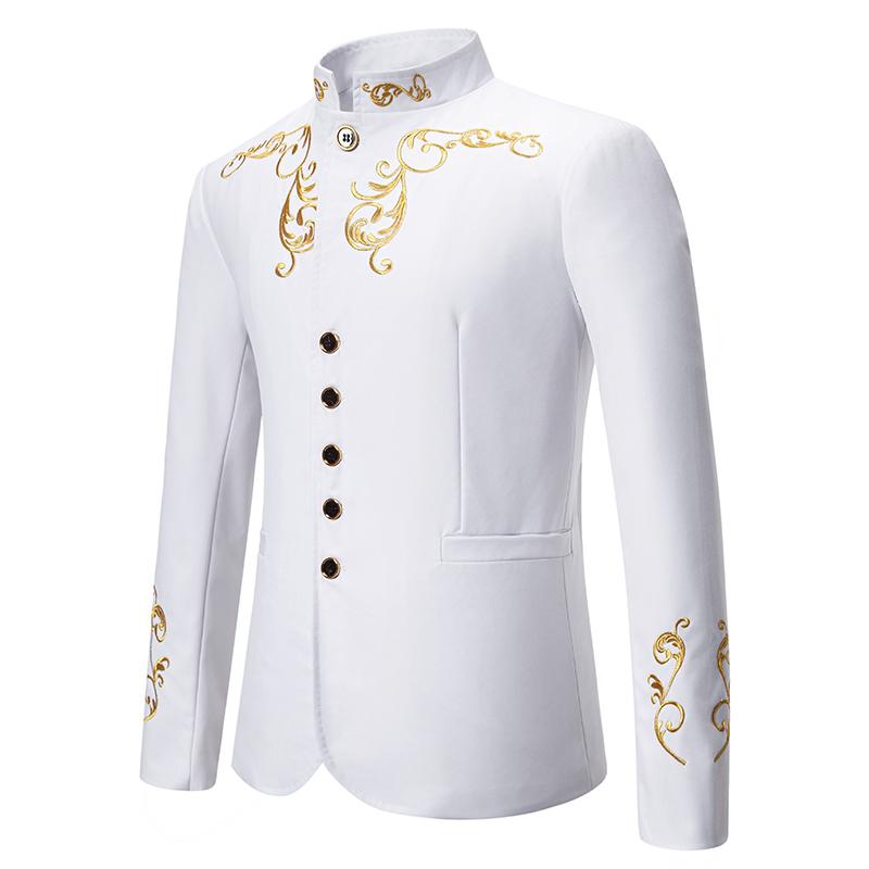 Cozy Up Men Wedding Stand-up Collar Embroidered Wedding Casual Slim Single-breasted Suit