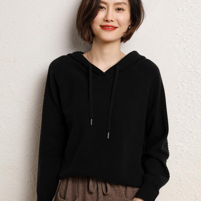 INDFS Женская мода повседневная осень-зима однотонный принт длинный рукав с капюшоном свитера