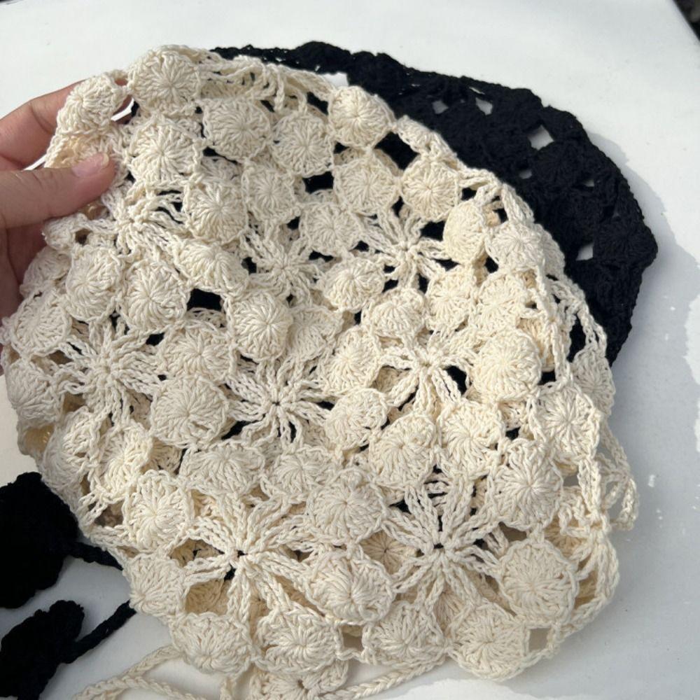 Tassel Hollowed Out Knitted Hat Floral Weave Cap Retro Bohemian Style Beanies Outdoor