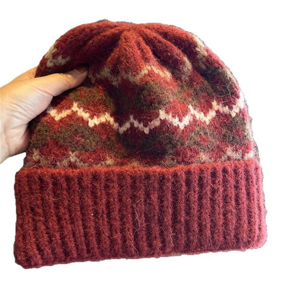 Knitted Knit Skull Beanie Hat Windproof Fall Winter Cool Cap Versatile Wool Blend Beanie Girls