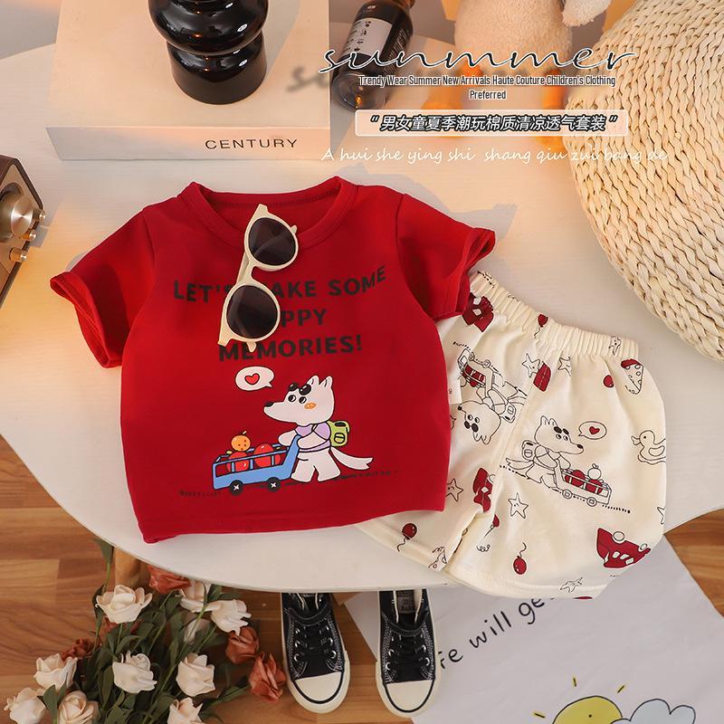 2024 Детский комплект полосатых футболок с коротким рукавом - Летняя одежда в корейском стиле для мальчиков и девочек