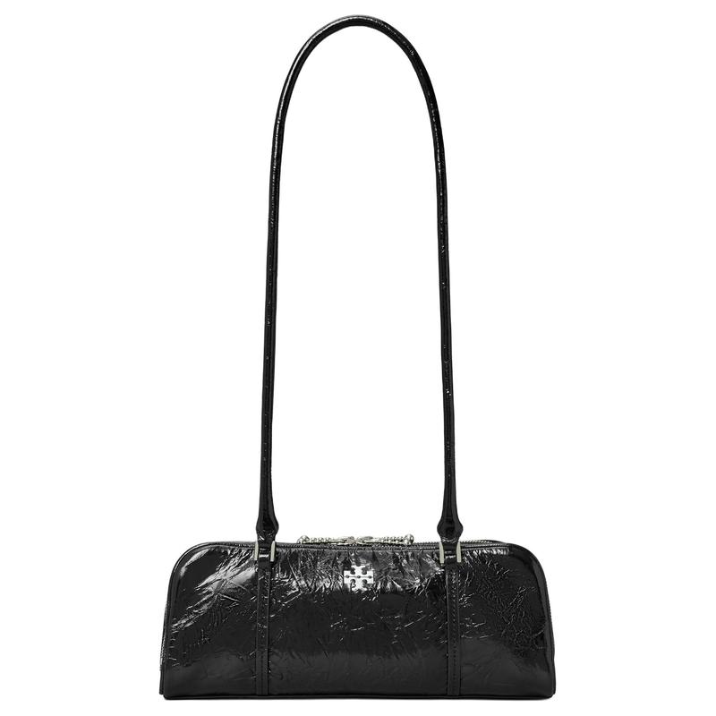 TORY BURCH Tangli Baiqi Marshmallow brand logo zipper closure pleated leather shoulder handbag mini women's black 163340-001 package