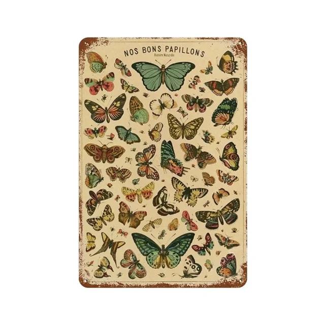 Vintage Butterfly Insect Plant Collection Chart Metal Tin Sign Retro Aesthetic Art Decor for Living Room Wall Home Decor Poster