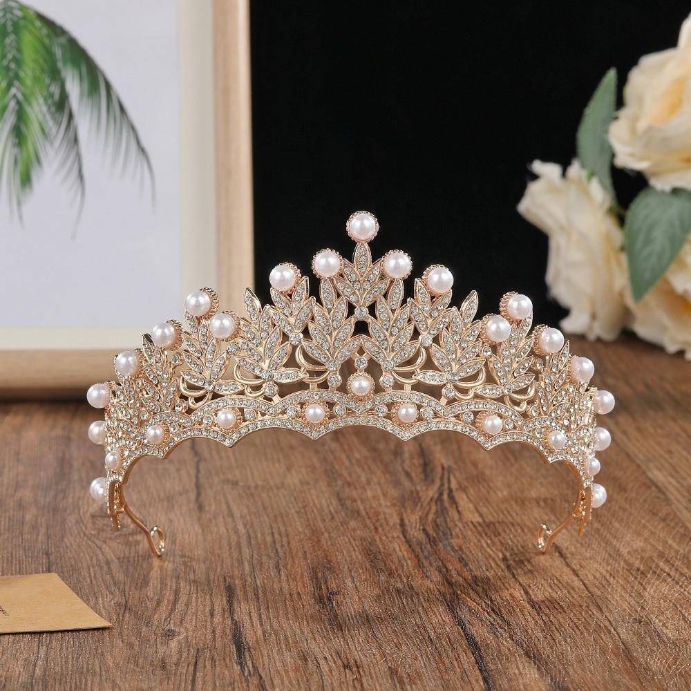 Gold Rhinestone Tiara Fairy Pearl Tiaras Elegant Bride Crown Photography prop
