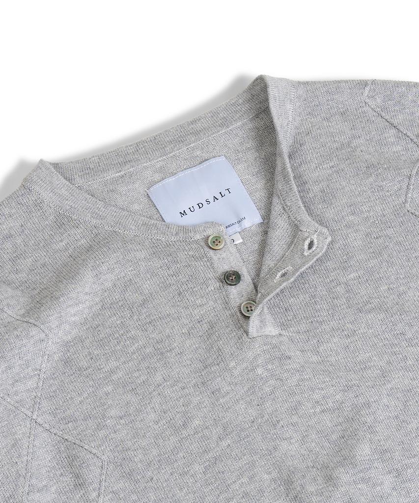 MUDSALT Cable Henley Neck Knit Melange Gray