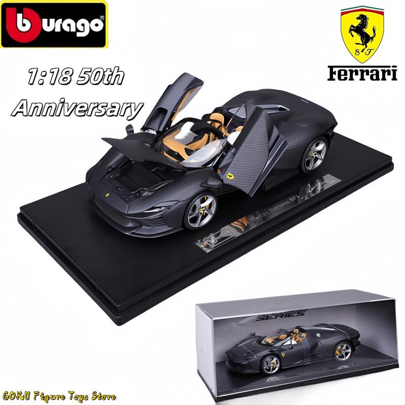 New Original 1:18 Bruago 50th Anniversary Carbon Fiber Texture Ferrari SP3 Alloy Diecast Car Models Collection Toy Birthday Gift