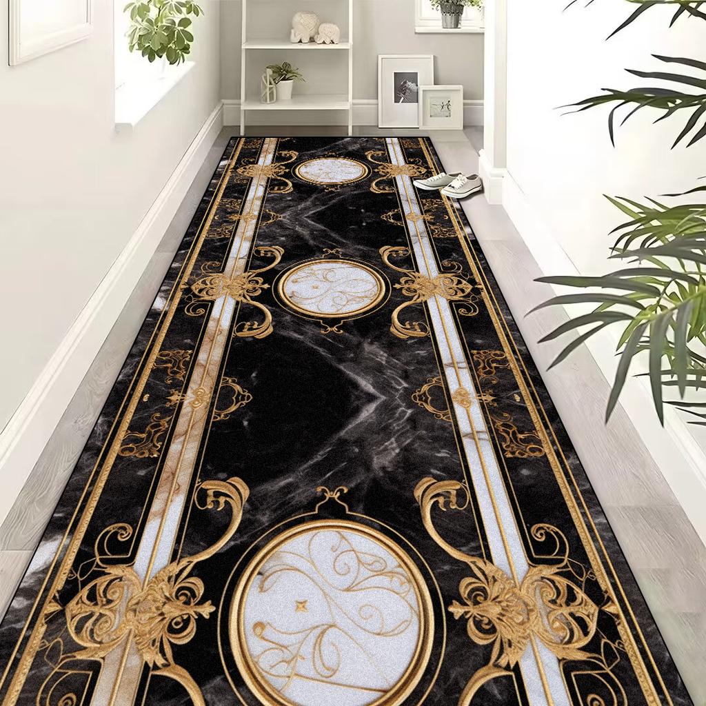 Европейская роскошь Черное золото Ковровые дорожки для коридора Ковер для холла отеля Лестница Нескользящие ковры для прохода Коврики для пола для прихожей офисного помещения