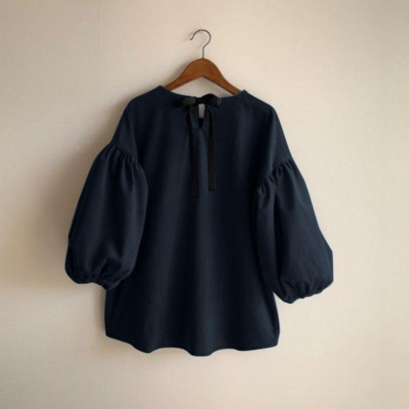 ZANZEA Женская повседневная блузка свободного кроя с рукавом 3/4 и круглым вырезом