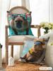 Cute Anime Capybara Cushion Cover Natural Linen Organic Fabric Double-Sided Printing Breathable Perfect For Home Decor