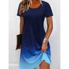 Элегантное платье-футболка с градиентным принтом тай-дай для женщин, дышащее, с 3D-принтом, с круглым вырезом, коротким рукавом, средней длины, повседневная одежда для отдыха
