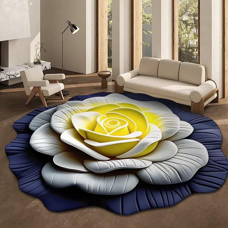 Plush Floral Floor Mat Absorbent Diatomaceous Earth Floor Rug Non-Slip 3D Visual Flower Pattern Rug for Bedroom Entrance Kitchen