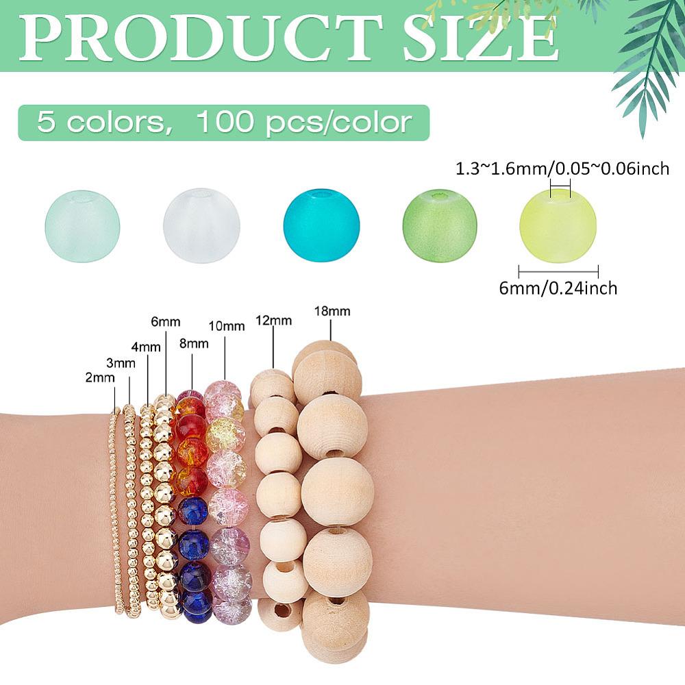 1set 5 colors Transparent Glass Beads sets for Beading Jewelry Making Frosted Round Mixed color 6mm Hole: 1.3~1.6mm 100pcs/color 500pcs