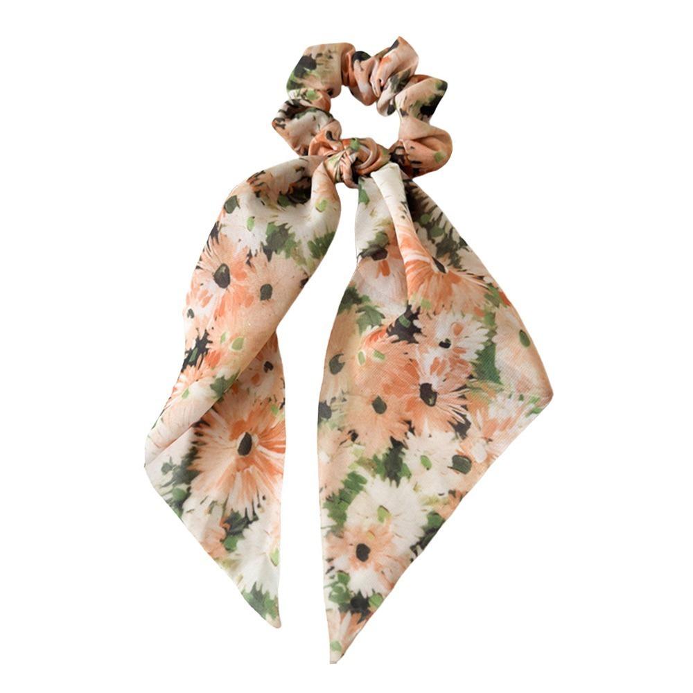 Fashion Hair Scrunchies Triangle Scarf Floral Tie Dye Chiffon Elastic Hair Bands Summer Beach