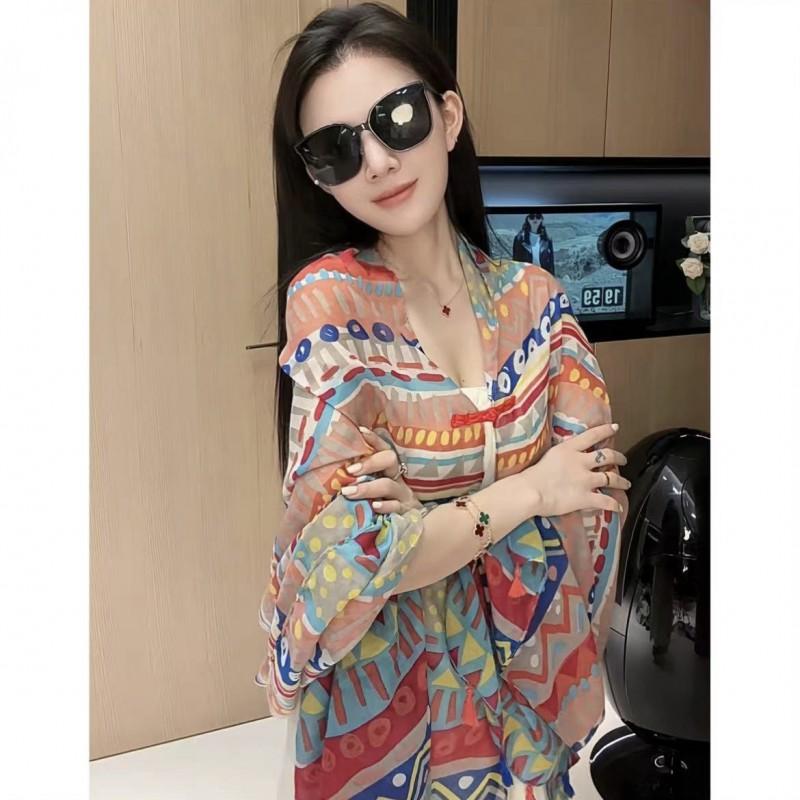 Womens Vintage Ethnic Style Knitted Shawl With Button Lightweight Sun Protection Scarf Travel