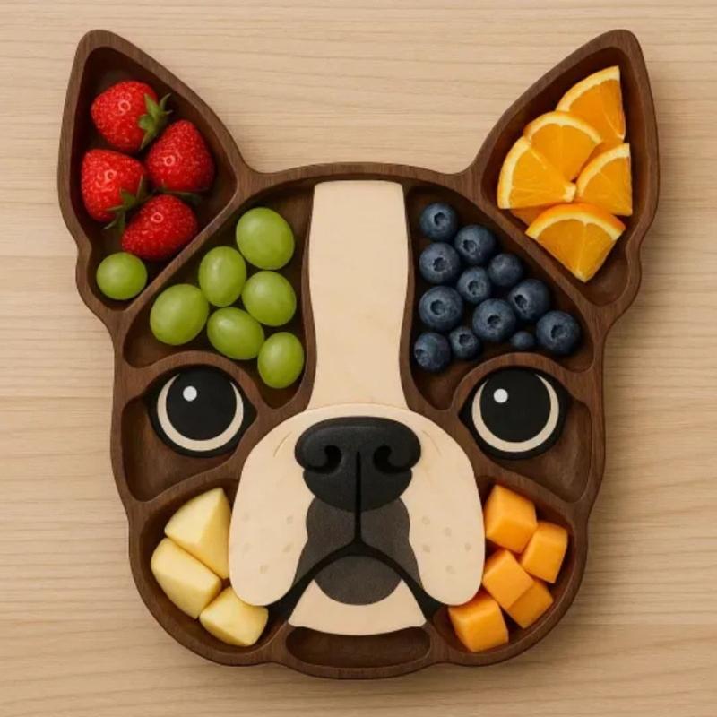 Elegant Wooden Dog Head Shaped Serving Plate With Multiple Compartments Serving Tray For Organized Food Presentation