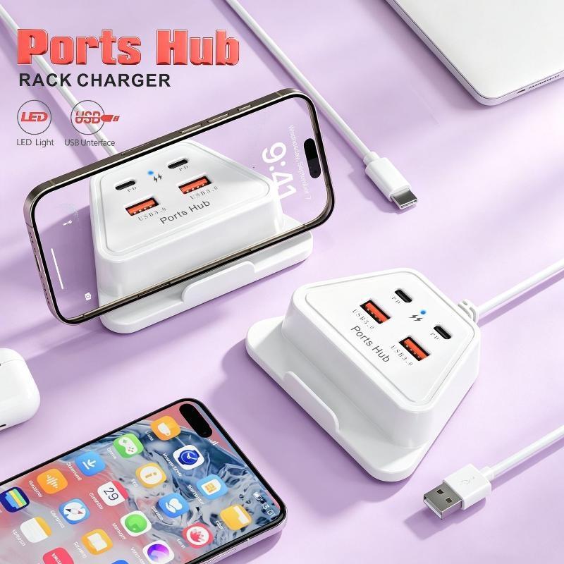 Настольная зарядная станция 4 порта 12 Вт Быстрая зарядка 2 USB 2 Type-C Портативная для путешествий Дома Розетка для зарядки телефона