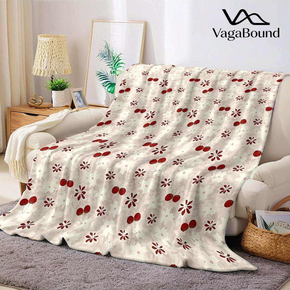 Crimson Cherry Bloom Flannel Blanket Warm Soft Halloween Christmas Couch Warm Cozy Decorative Decor Gift for All Season
