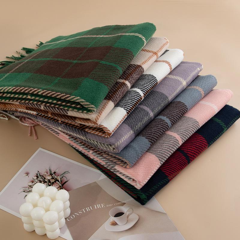 Клетчатый шарф Женский Осенне-зимний Новый Универсальный Утолщенный Шаль в британском стиле Высококлассная Атмосфера Теплый Шарф