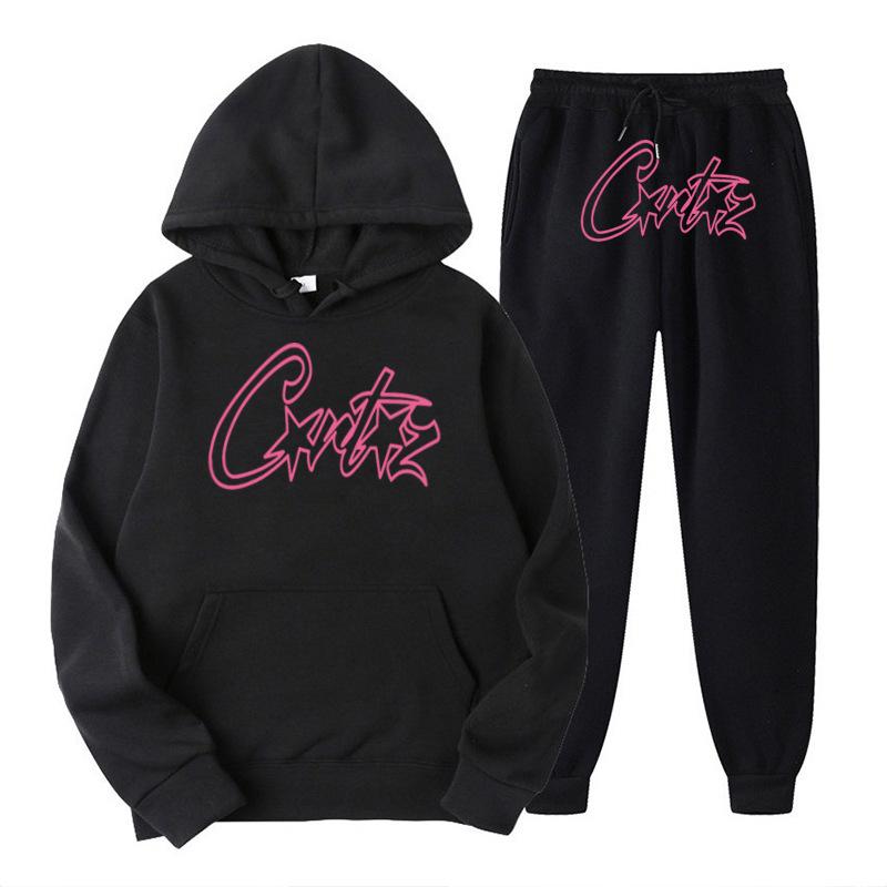 Свитер Cortez Y2K с капюшоном, свободные спортивные брюки, хип-хоп, комплект из 2 предметов, унисекс, спортивный стритвир