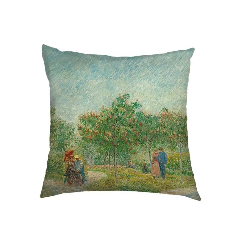 Oil Painting Kiss By Gustav Klimt Cushion Cover Van Gogh Starry Night Linen Pillowcase Sofa Throw Pillow Covers for Living Decor