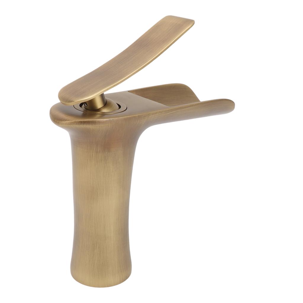 Bathroom Sink Faucet Antique Single Span Brass Waterfall Under Counter Basin Mixer Tap for Cold and