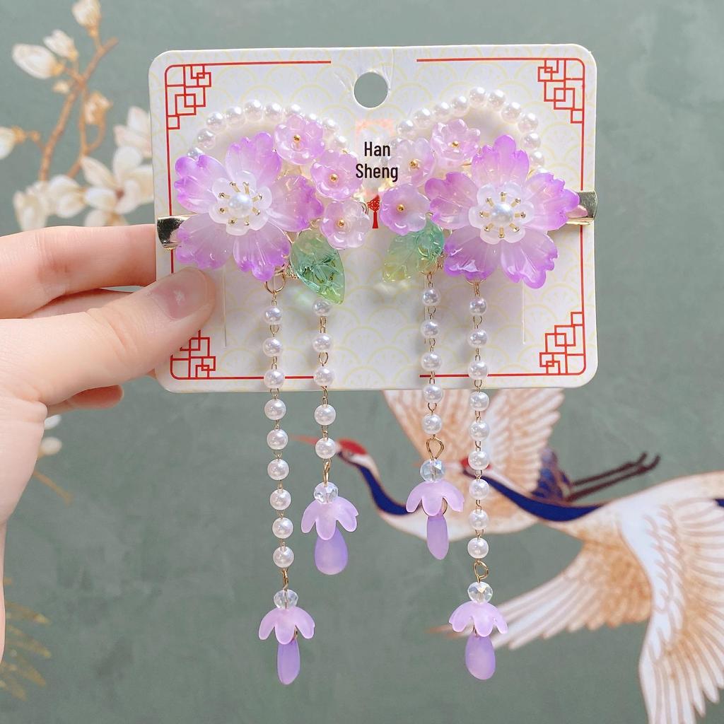 Hanchen Children's Hanfu Flower Tassel Hairpin - Ancient Style Girls' Hair Accessories