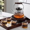 Wooden Handle Glass Teapot Portable High Borosilicate Tea Kettle with Infuser Coffee Tea Pot Kitchen Flower Teapot Teaware