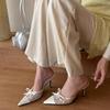 Cold and Gentle Feeling! Lace Pointed Head Bow High Heels Women's 2025 Spring New Sexy Bag Head Half Slippers