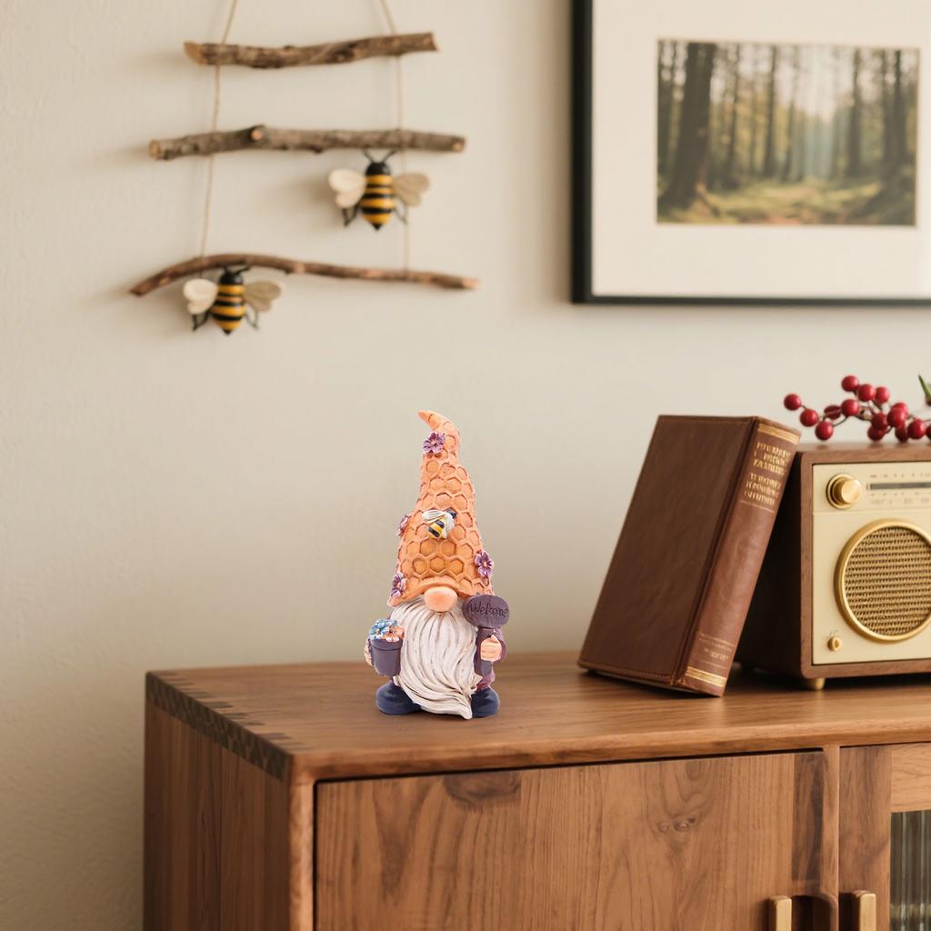 Bee Gnome Decorations Indoor Home Table Decor Cute Bee Gnome Figurines Gifts 7.5'' Resin Bee Gnome Figurine Holding Honey Jar Outdoor Decoration