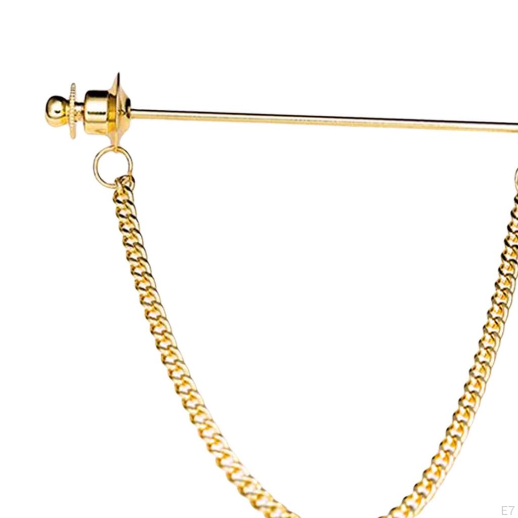 Bar Pin for Men, with Chain Badges Tie Clips Jewelry Decor 70mm Gifts