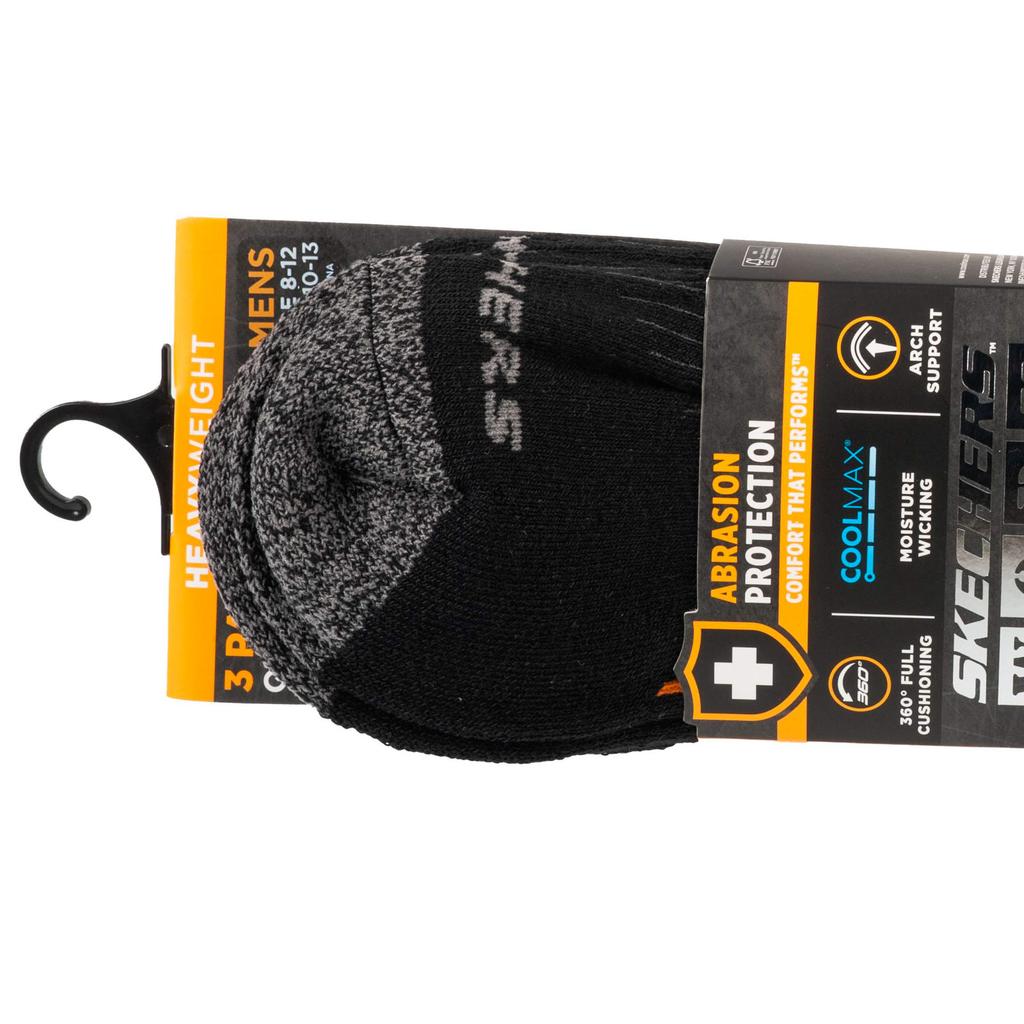 Skechers 3pk Mens Work Qtr Socks, Mens Black Socks