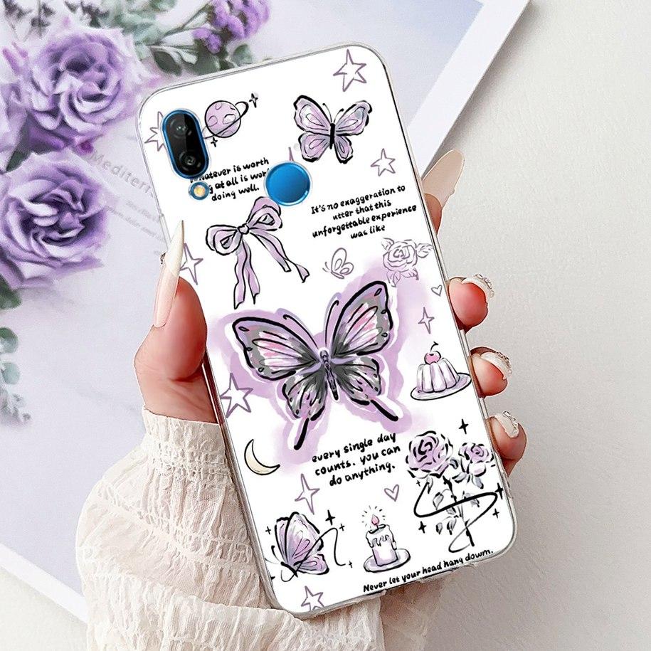 For Huawei P20 Lite Case Popular Flower Butterfly Soft Clear Silicone Phone Back Cover For Huawei P20Lite Nova 3e ANE-LX1 Bumper