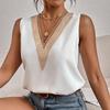 Новые летние блузки без рукавов с V-образным вырезом в стиле пэчворк для женщин, простые модные элегантные свободные рубашки для женщин, винтажные облегающие однотонные женские блузки, топы 26035
