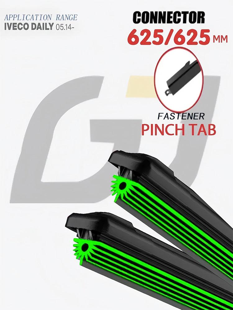 24.5"+24.5" Pinch Tab Frameless Windshield Wipers, Quiet 11-Layer Rubber Blades Fit Iveco Daily Van 2014 Onwards