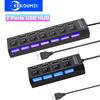 USB 2.0 Hub Multi USB Splitter Ports Hub Use Power Adapter 4/ 7 Port Multiple Expander Hub with Switch 30CM Cable For Home