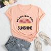 Summer Women's Letter Coconut Tree Print Loose Round Neck Casual Pure Cotton Short Sleeved T-shirts Women's