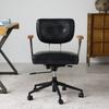 Home Office Desk Chair, Leather Ergonomic Computer Chair with Wheels and Oak Armrests, Height-Adjustable Swivel Chair for Executives