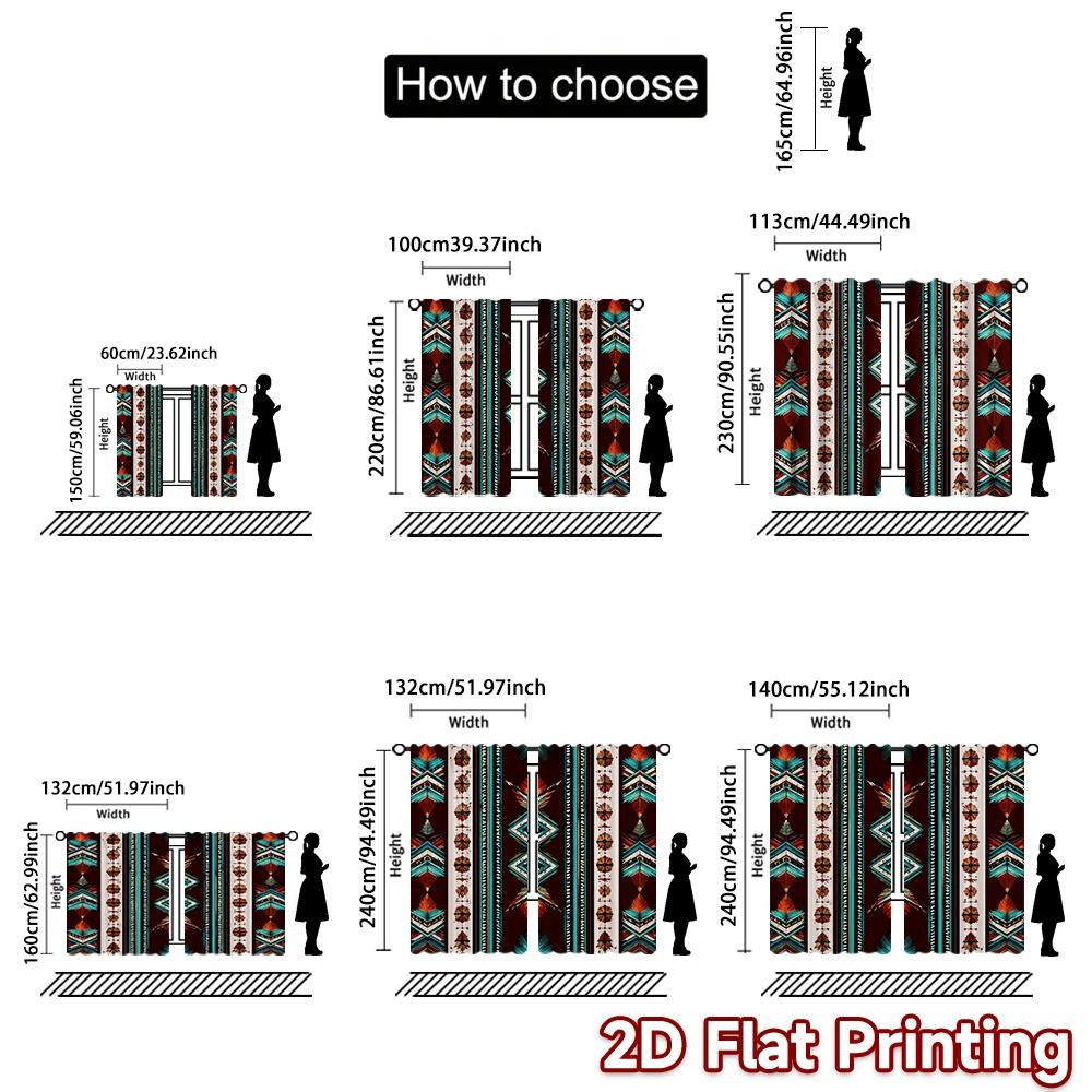 2D FLAT PRINTING 2pcs Curtains (Without Rod) Colorful Geometric Feathers Popular Curtains Versatile 100% Polyester Curtains Gift