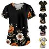 Women's Fashion Printed Work Uniform With Pocket T-Shirt Short Sleeve Top