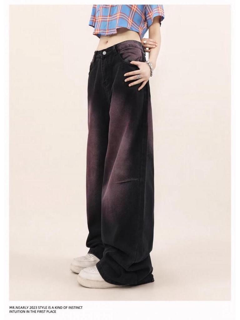 2024 Women's High-Waist Wide-Leg Jeans: Black/Gray, Slim-Fit, Floor-Length