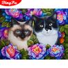 Алмазная картина Кошка Цветок Украшение дома Ручная работа Искусство Полная дрель Вышивка Горный хрусталь Картина