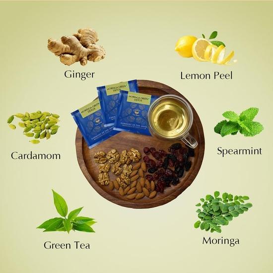 TEA SENSE Lemon Ginger Green Detox | 15 Pc | Pyramid Tea Bags In Sealed Pouches | Green Tea with Lemon and Ginger | Revitalising | Can Be Rebrewed