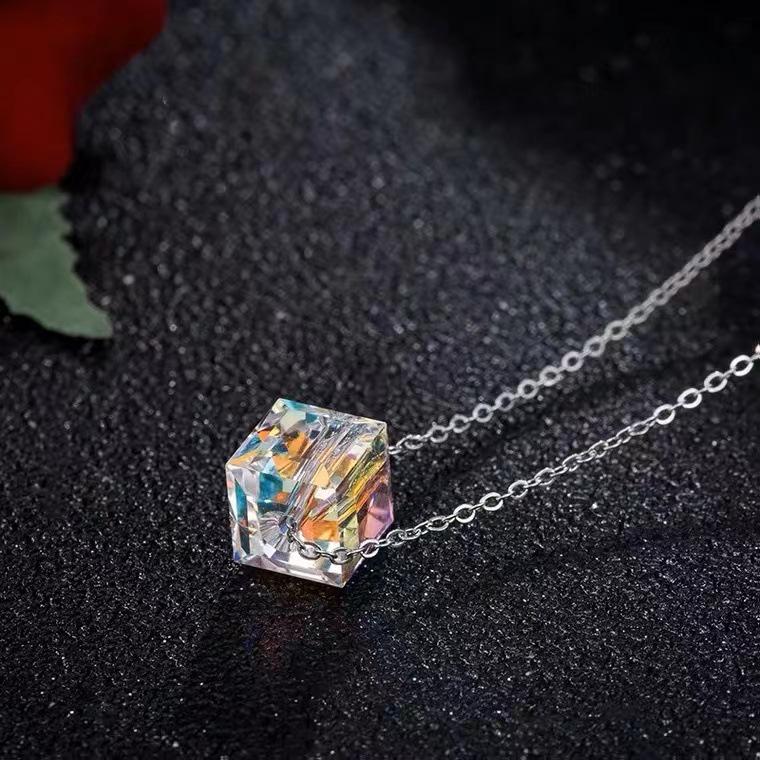 Серебро 925 пробы Осенне-зимний Квадратный Цирконий Роскошная Ключичная Цепь Модное Женское Корейское Ожерелье